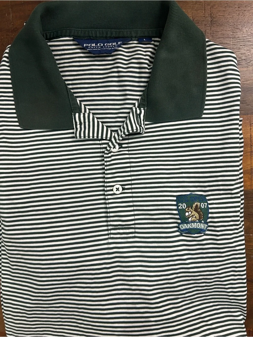 Polo Golf Ralph Lauren Mens L 2007 US Open Oakmont Striped Golf Polo Shirt